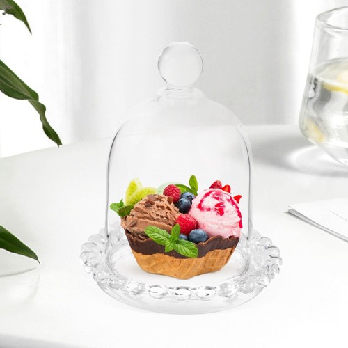 Cake Tray Stand with Lid Glass Dome Display Cupcake Serving Plate Cover - Imagen 10 de 12