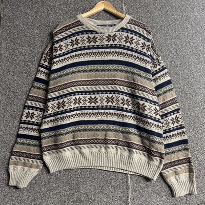 Scottish Isle Bernette Pullover Herren L Baumwolle Made in USA gemustert Strick Sweat Vintage
