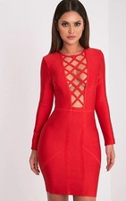 Prettylittlething Livia Red Lattice Bandage Bodycon Dress. Size 8.