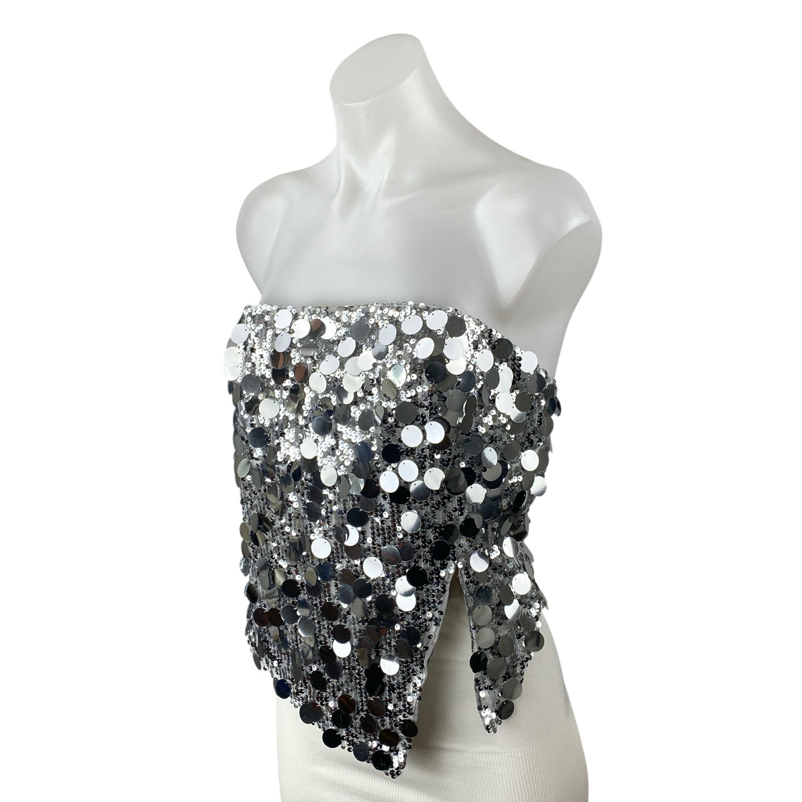 Superdown Women's Silver Sequin Split Hem Sleevel… - image 3