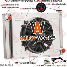 2 Row Aluminum Radiator Shroud Fan Kits For Chevy GMC SBC BBC Engine 28" X 19"