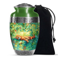 Orange Cat Memorial Urns for Human Ashes Adult Dad, Unique Urn 10 Inch 