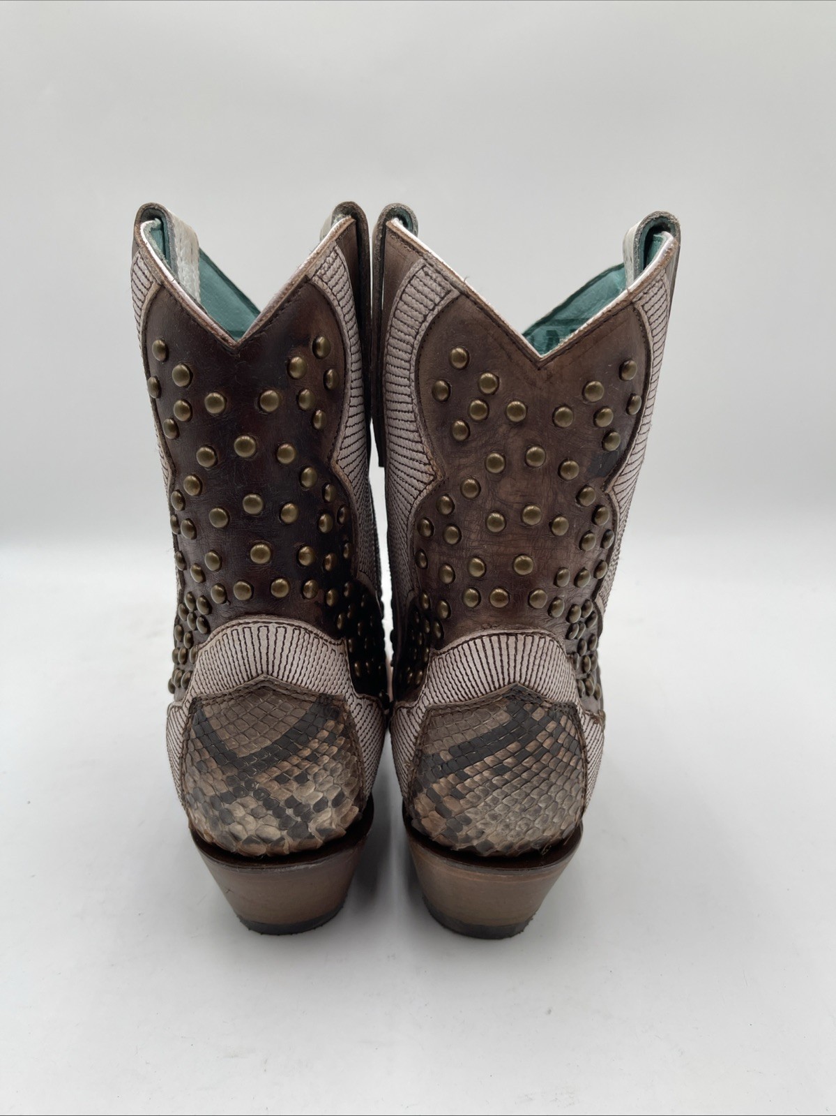 Corral Python Embroidery Leather Studded Snip Toe… - image 4
