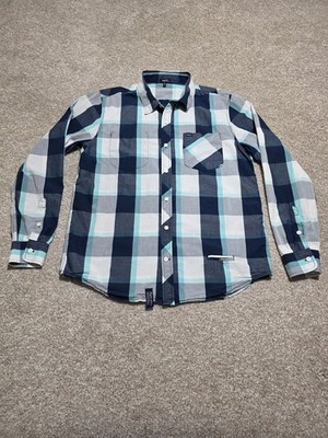 Lifted Research Group LRG Woven Blue Plaid Men s Button Up Shirt Size XL