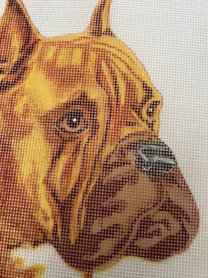 Hand Painted Needlepoint Canvas Boxer Dog Head Mesh Unstitched - Image 4 of 4