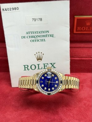 Rolex Datejust 18k Gold Custom Blue Diamond & Sapphire Bezel 26mm Watch 79178