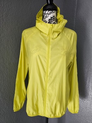 Women's Uniqlo Hooded Rain Jacket Full Zip Up Yellow Long Sleeve Size Large