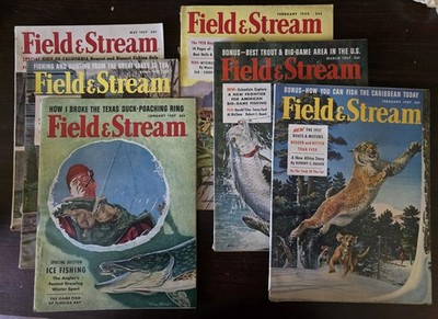 Lot of 6 vintage Field & Stream magazines from 1957 1958.