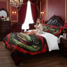 Snake Roses Comforter Set Queen Size, Romantic Soft Microfiber Bedding Set for W