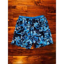 Speedo Mens Blue Abstract Print Swim Trunks Mesh Lined Cargo Pocket Board Shorts