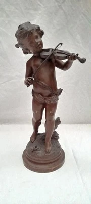 Statue régule Chérubin au violon signé Moreau 38 Cm - Photo 1/4