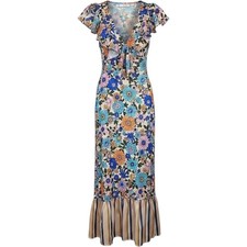 Topshop Womens Size 2 Open Back Floral Midi Dress Boho Retro Cottagecore