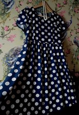 Vintage style dark navy & white polka dot tea dress size 10 New Look Maternity