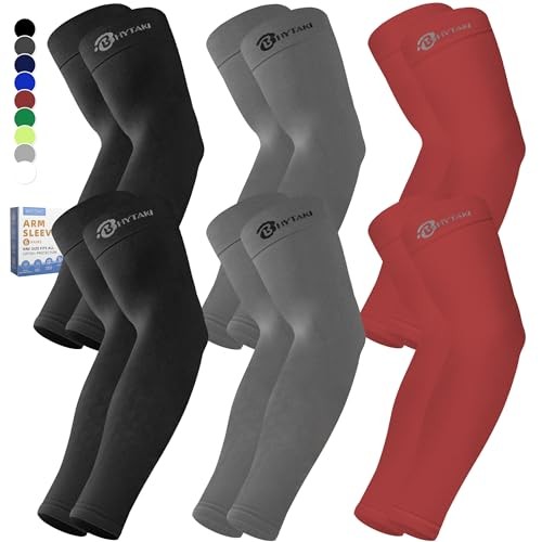 Cooling Compression Arm Sleeves for Men Women,UPF50 2 Black+2 Dark