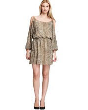 VINCE CAMUTO Cheetah Print Cold Shoulder Dress w/Contrast Trim  (M) NWT $129