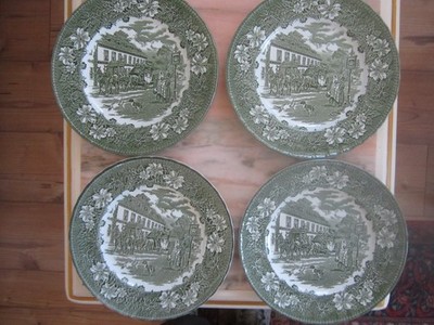 Royal Tudor Ware Coaching Taverns grün Porzellan  6 Teller
