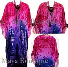 Hand Dyed Kimono Fringe Jacket Duster Silk Burnout Velvet Magenta Purple Navy