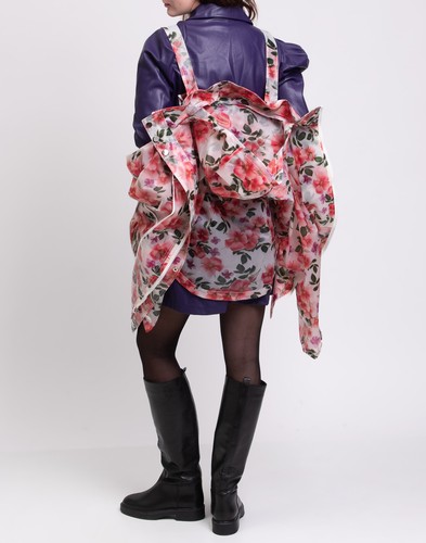 RRP €330 KENGSTAR PVC Rain Coat Size M Oversized Floral Unlined Hooded - Picture 9 of 12