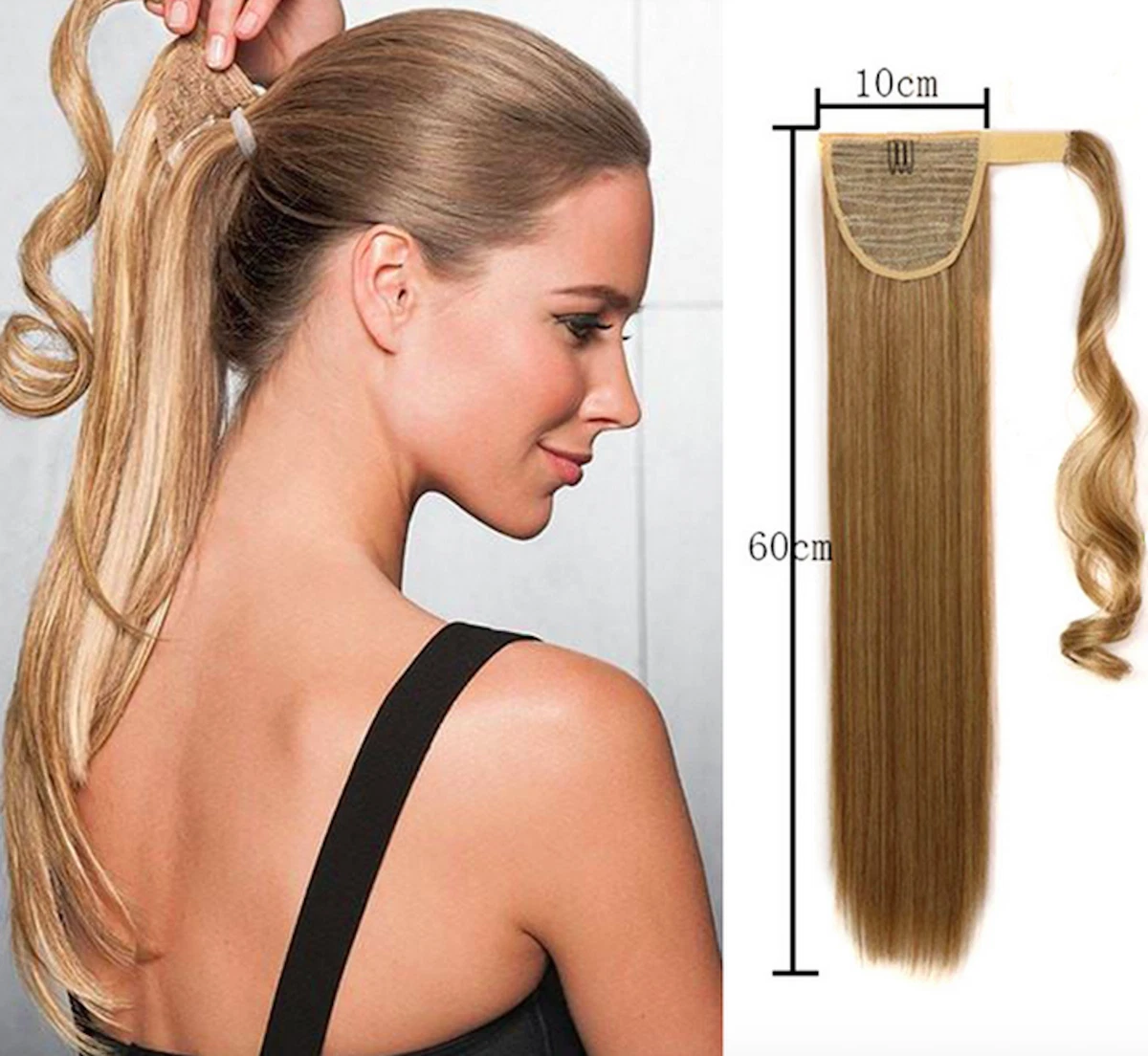 Deluxe Clip In Ponytail As Human Hair Extension Piece Natural Black gold UK