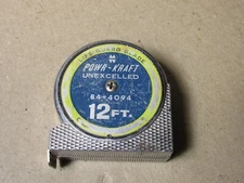 Vintage Power-Kraft 12 Foot Tape Measure 84-4094 PowerKraft Metal Tape