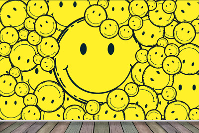 Smiley Lächeln gelbe Gesichter Gesicht Tapete Feature Wandbild kleisterbar Kinder Spaß