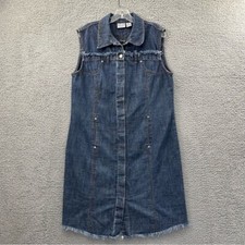 Vtg Carolina Blues Sleeveless Button Front Denim Jean Midi Dress Y2K Western W16