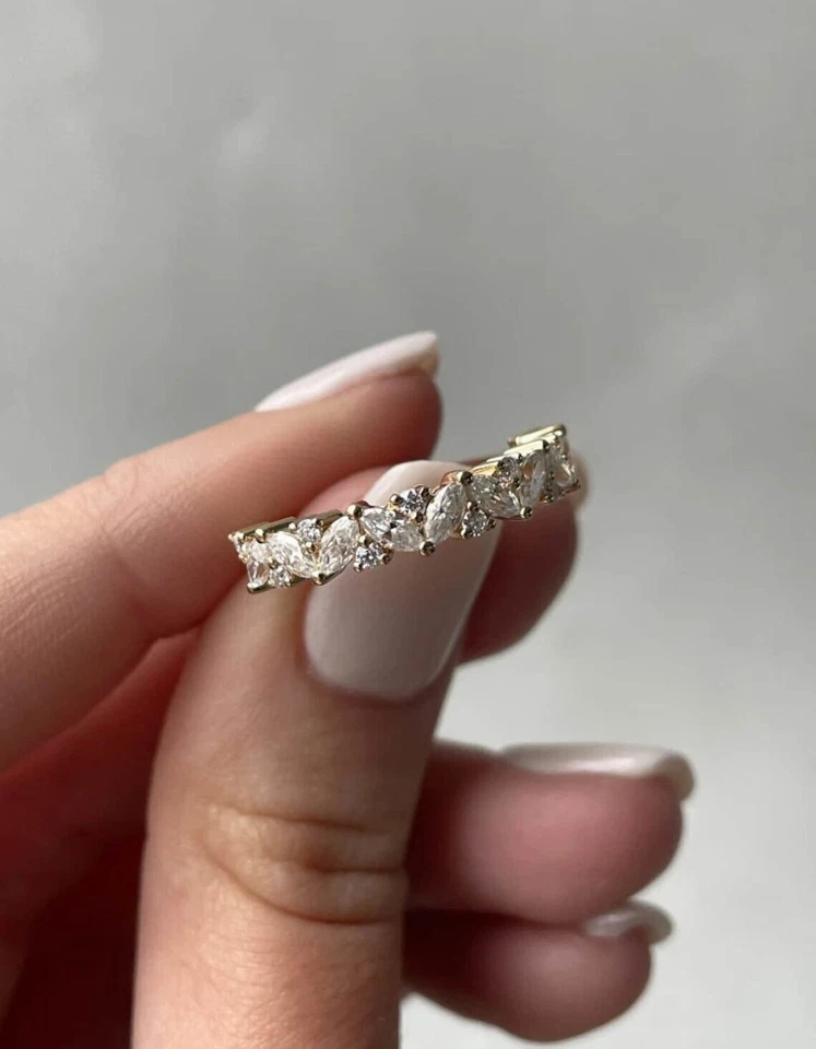 0.80Ct Marquise & Round Cut Lab Grown Diamond Ring Eternity Band 14K Yellow Gold - Image 3 of 4