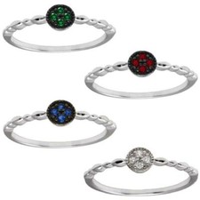 Sterling Silver Wave Design Round Shape Ring w/ Colored Cubic Zirconia Stones