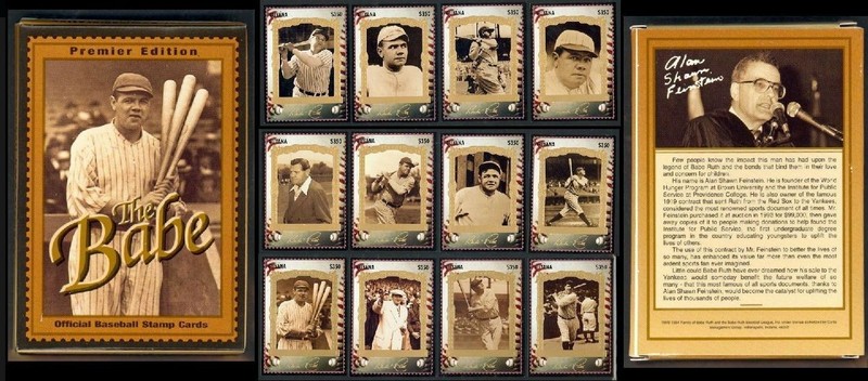 Babe Ruth 12 Different Stamp Cards Sealed Boxed Set Guyana  #2913  Complete Set