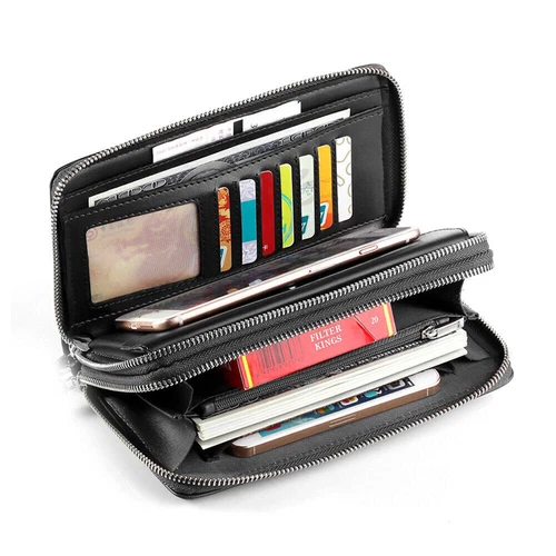 Herren Handtasche Leder Handgelenktasche Große RFID Schutz Brieftasche Geldbörse - Bild 11 von 16