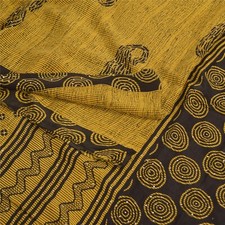 Sanskriti Vintage Saree Green 100 Pure Crepe Silk Floral Print-Sequin Sari 5 Yd