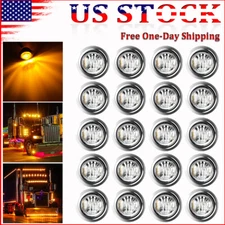 20x 3/4"Clear Amber LED Side Marker Lights Round Truck Trailer w/Stailness Base