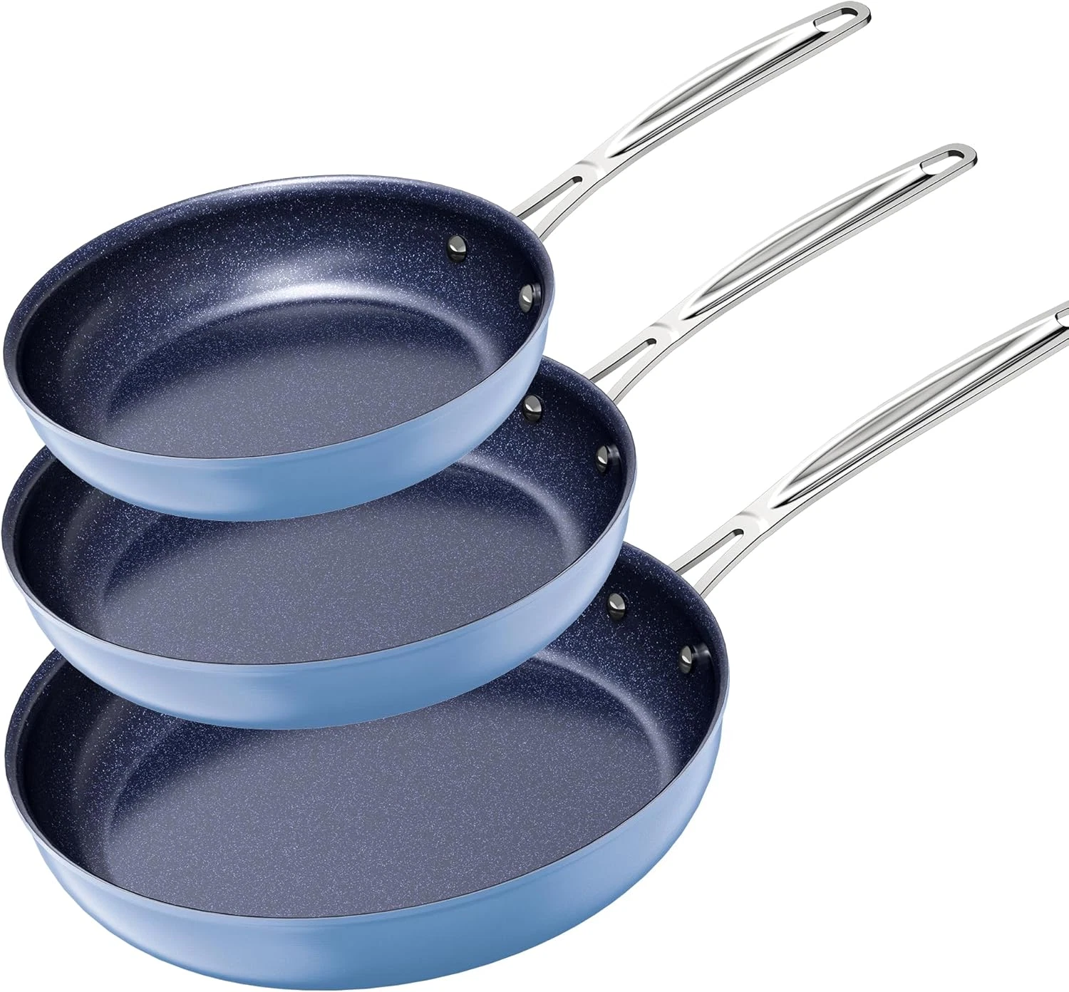 Lightweight 3-Piece Fry Pan Set, Non-Stick Ceramic, Induction-Ready, Stay-Cool H