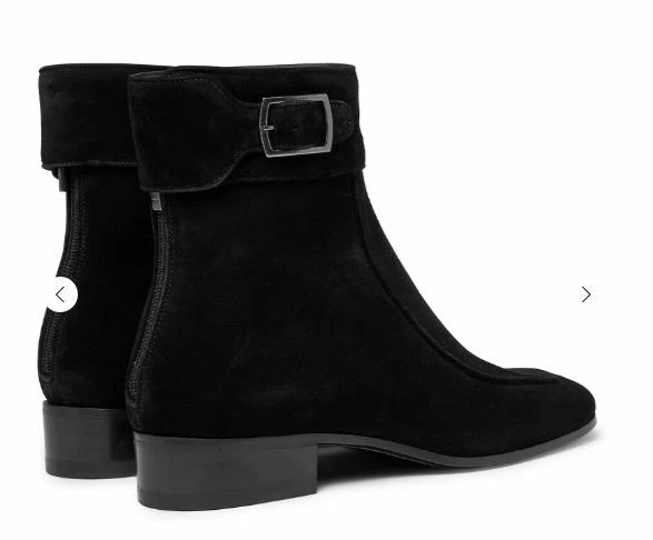 Bota de gamuza negra hecha a mano para hombre, bota Chelsea con correa de monje para hombre, bota con cremallera para hombre Foto 3 de 4