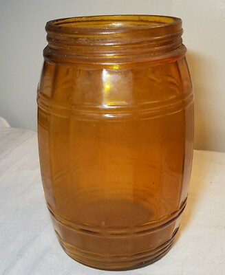 globe tobacco jar RARE GLOBE TOBACCO COMPANY FINE CUT TIN CONTAINER & AMBERGLASS BARREL  SHAPED JAR