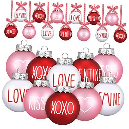 Valentines Day Ball Ornaments Pink Red White 24 Pack 2.36 Inch