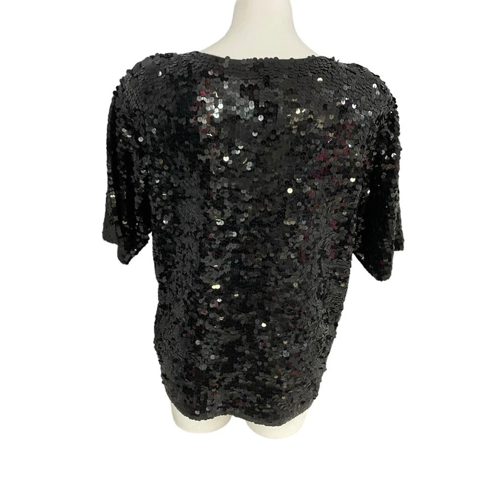 Josephine Chaus Top Womens Medium Black Sequin Holiday Shirt Office Party VTG - Image 2 of 4