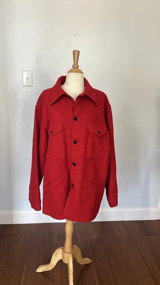 Vtg Pendleton Chore Jacket Mens L Red Virgin Wool Shacket Made in USA Workwear - Image 2 of 4