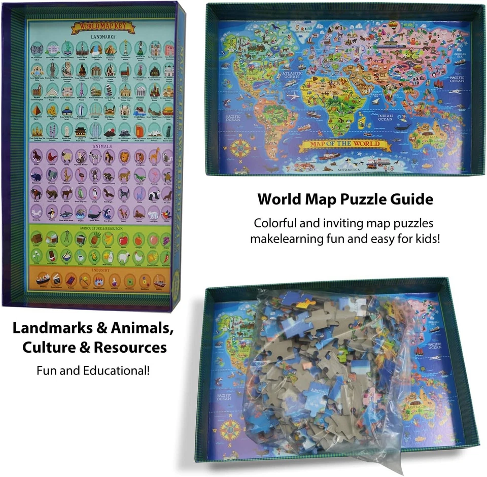 Educational & Learning World Map Jigsaw Puzzle, Geography Puzzle with Continents - Image 3 of 4