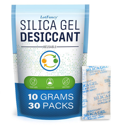 Silica Gel Packets, 10 Gram 30 Packs Rechargeable Desiccant Dehumidifier, Indica