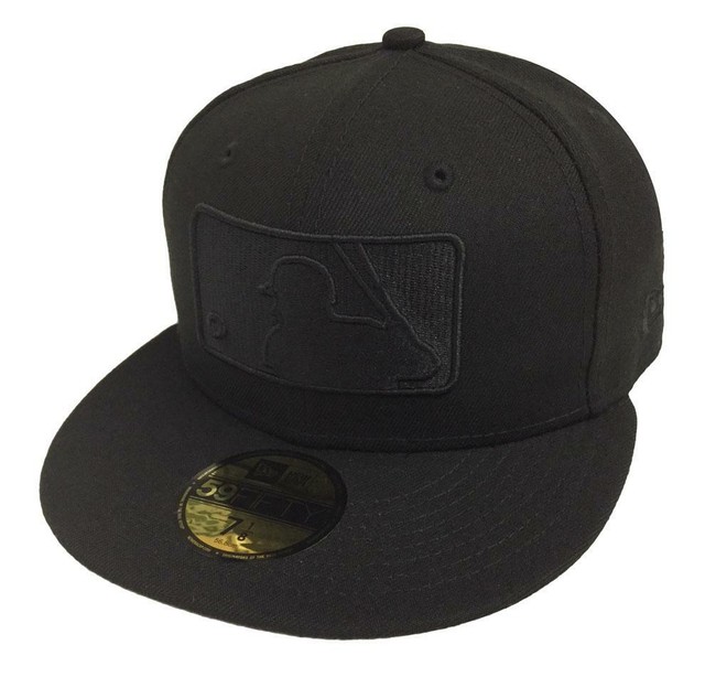 Major League Baseball MLB Fitted Logo Black on Black Hat Cap eBay