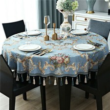 Fancy Round Dining Table Cover European Vintage Floral Tassel Tablecloth