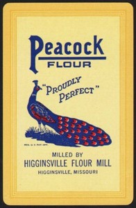 Vintage single playing card PEACOCK FLOUR bird pic Higginsville Mill Missouri