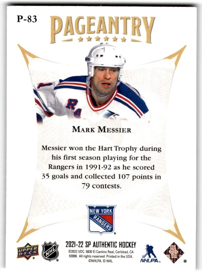 2021-22 SP Authentic Pageantry Mark Messier #P-83 - Image 2 of 2