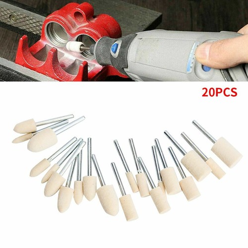 Set 20 pezzi tamponi lucidanti feltro ruota lana plastica Dremel utensili rotanti - Foto 4 di 12