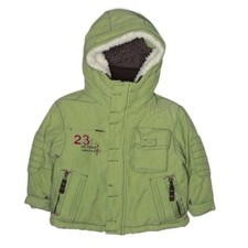 London Fog Baby Size 18 Months Puffer Coat Green Brown Fleece Lined Sherpa Hood