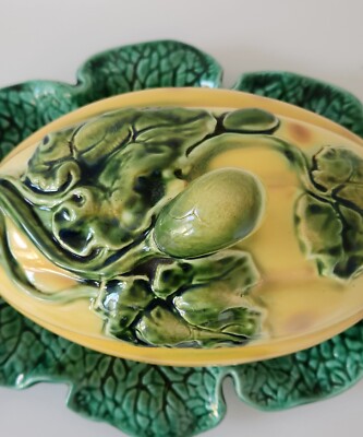 Soupière Melon Majolique Sarreguemines – Barbotine Jaune Et Vert, Couvercle, 1920-1949