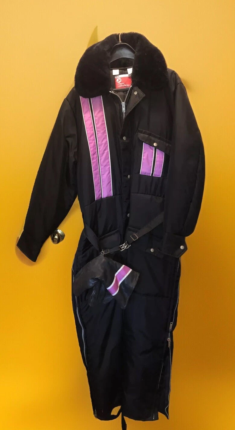 JC Penney Snowmobile Apparel w MITTS! Men’s size L Black w Pink Stripes Made USA