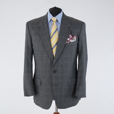 Mens Plaid Sport Coat 46R US Size ANDRE BALZAC Grey Wool Blazer