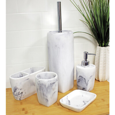 White Marble Bathroom Accessories Soap Dish Dispenser Toilet Brush